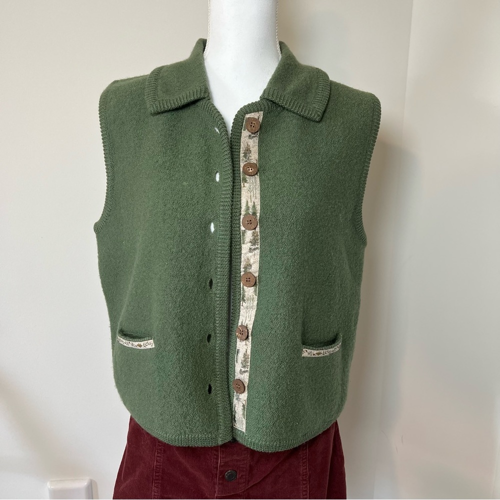 Vintage Woolrich 80s/90s Olive Green 100% Wool Button-Up Vest 🐑🍃